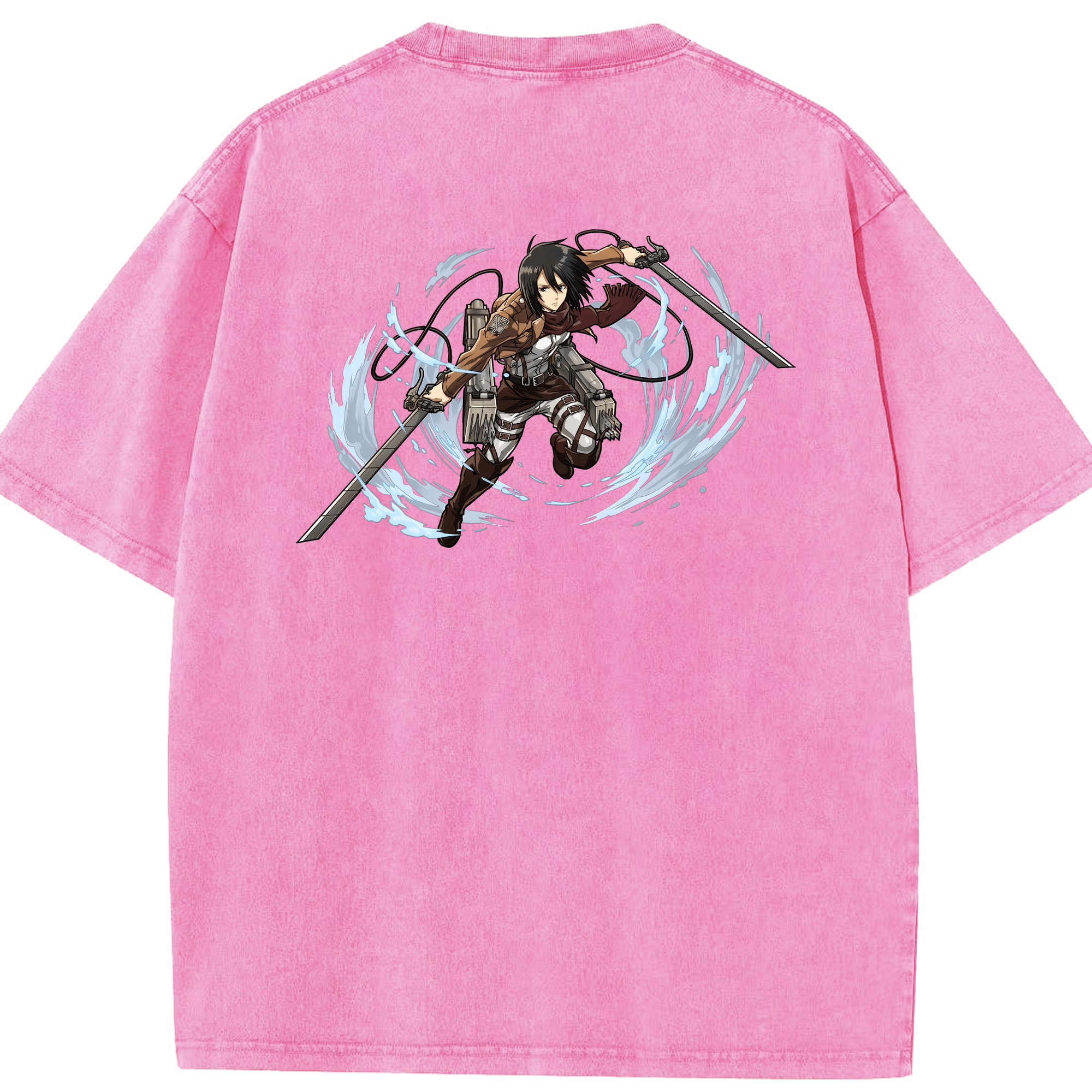（画像用） 進撃の巨人 ミカサ·アッカーマン Attack on Titan Mikasa Ackerman 綿100% ヴィンテージ風 半袖Tシャツ（背面プリント）
